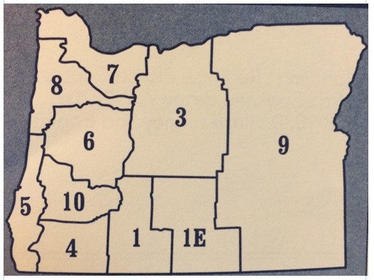 Map of OOTFA districts across Oregon